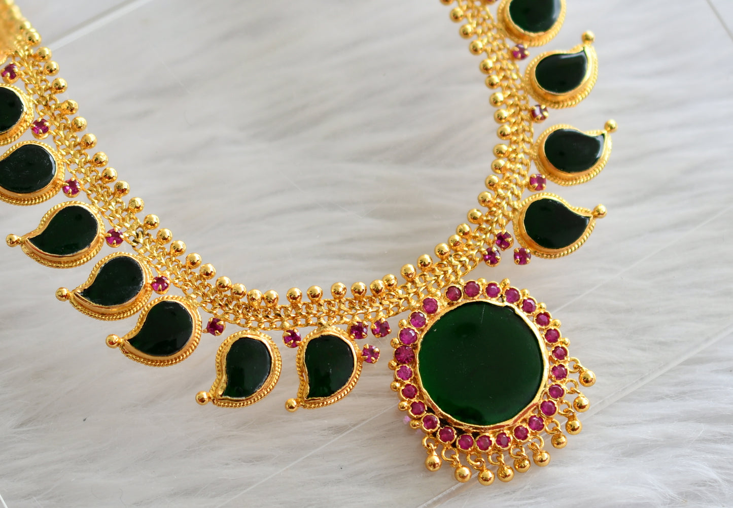 Gold look alike ad pink-green kerala style mango haar dj-44624