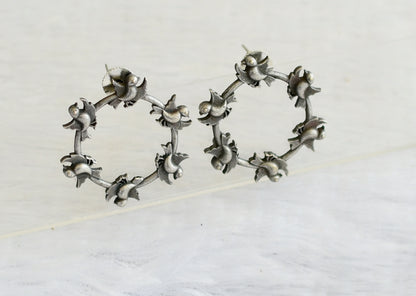 Silver tone bird ring earrings dj-46414