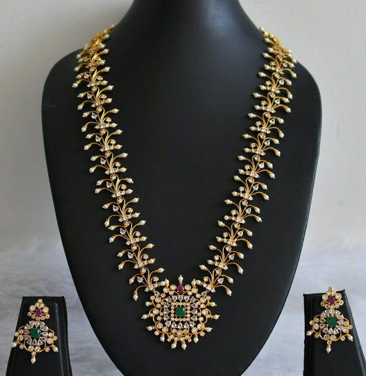 Matte finish cz ruby-green pearl beaded haar set dj-50027