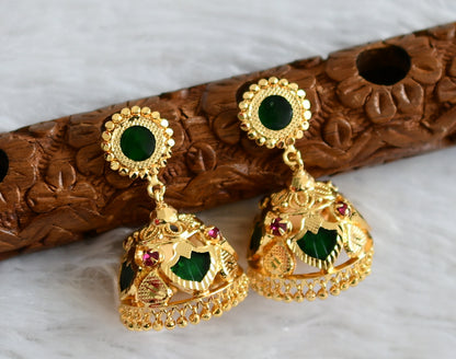 Gold tone kerala style pink-green 4 petals of palakka jhumkka dj-48030