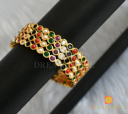 Gold tone navarathna stone set of 4 South Indian Bangles(2.10) dj-43068