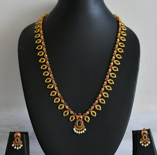 Matte finish ruby-green mango kerala style short haar set dj-50024