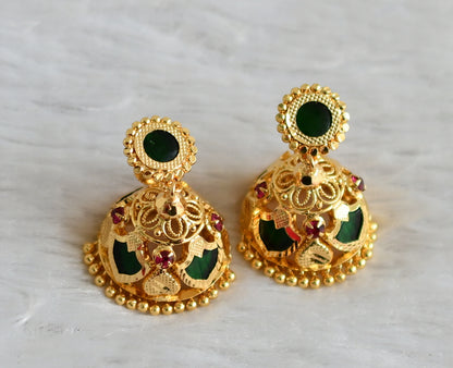 Gold tone kerala style pink-green 4 petals of palakka jhumkka dj-48030