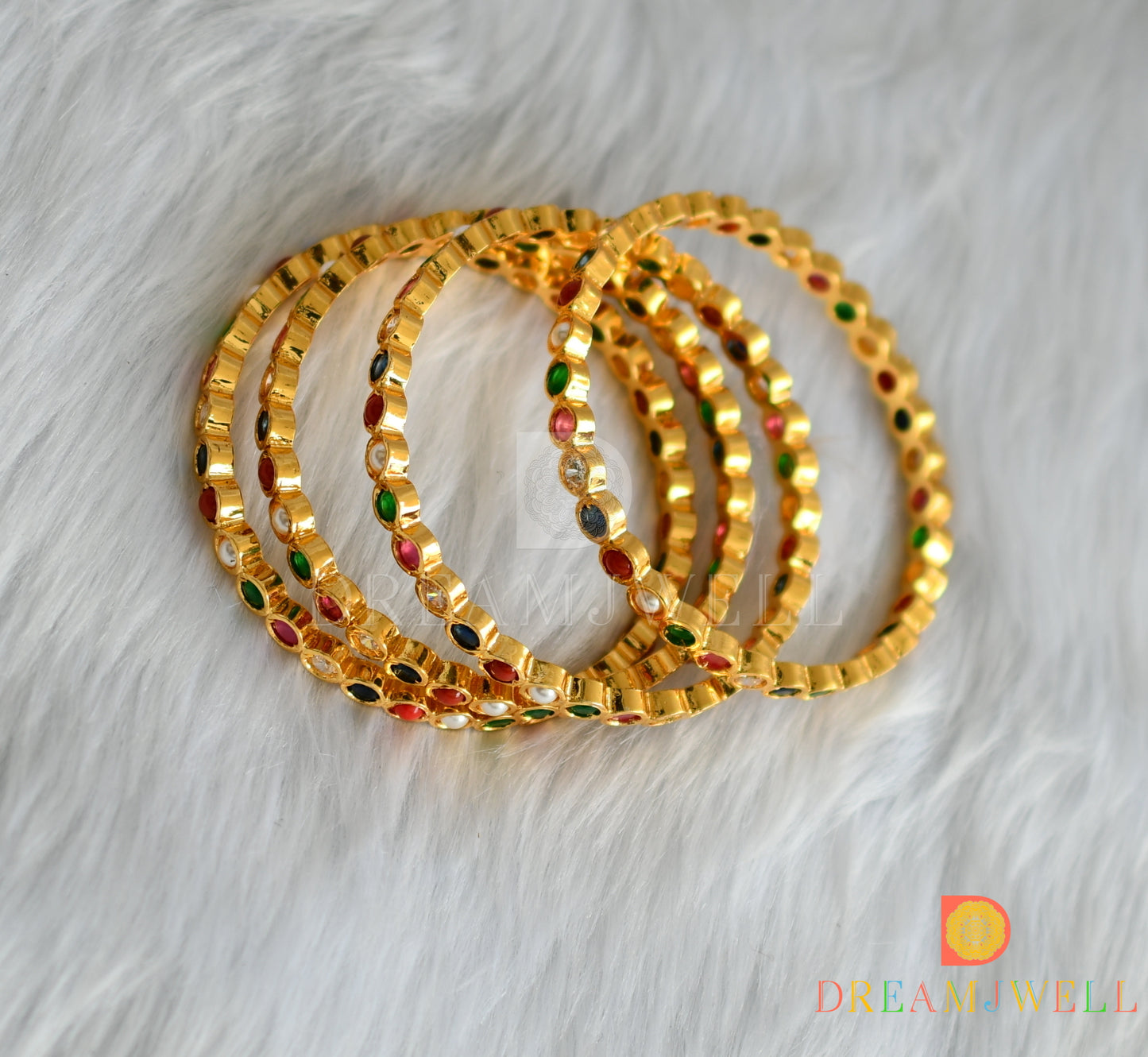 Gold tone navarathna stone set of 4 South Indian Bangles(2.10) dj-43068