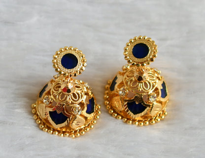 Gold tone kerala style blue-white 4 petals of palakka jhumkka dj-48031