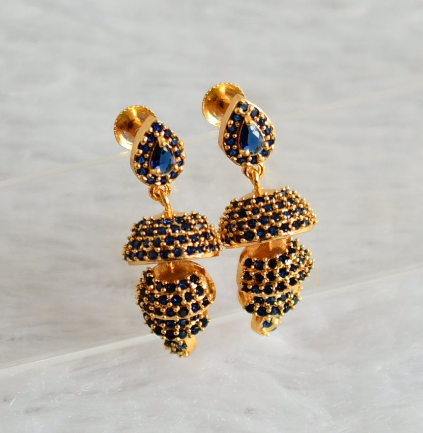 Gold tone blue stone step jhumkka dj-48043