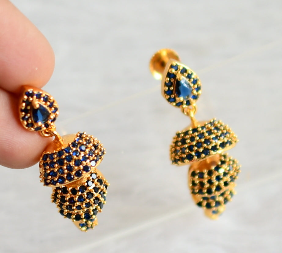 Gold tone blue stone step jhumkka dj-48043