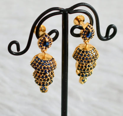 Gold tone blue stone step jhumkka dj-48043