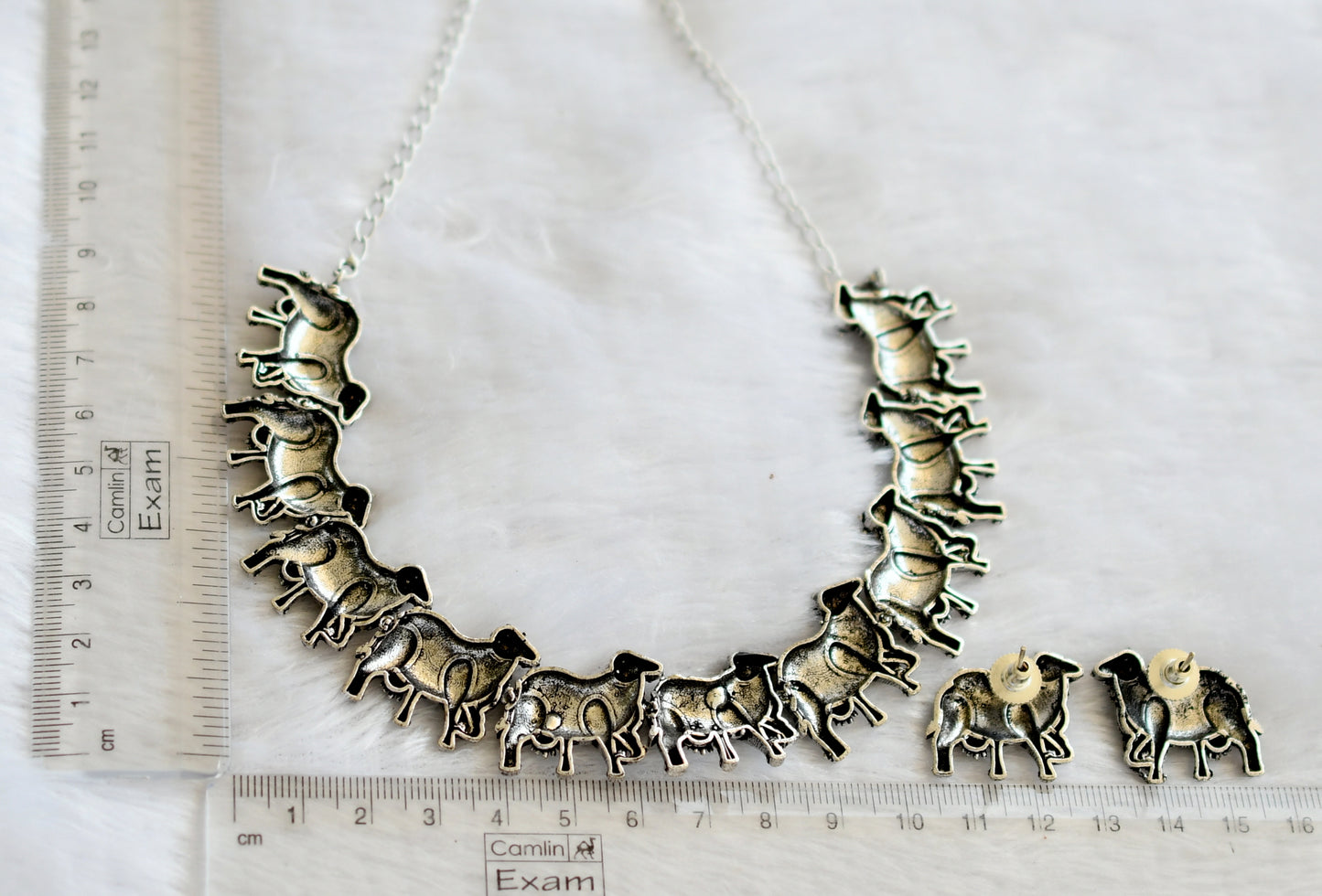 Silver tone cow necklace set dj-46433