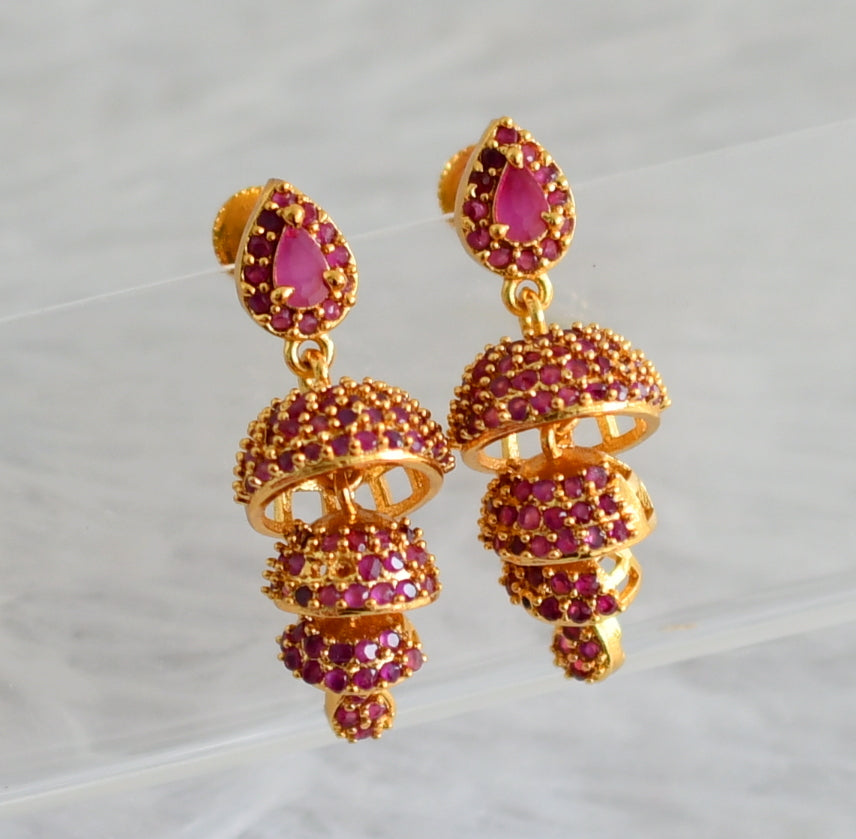 Gold tone ruby stone step jhumkka dj-48039