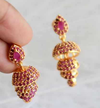 Gold tone ruby stone step jhumkka dj-48039