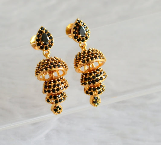 Gold tone black stone step jhumkka dj-48041