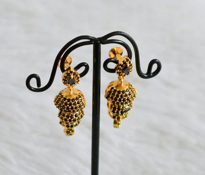 Gold tone black stone step jhumkka dj-48041