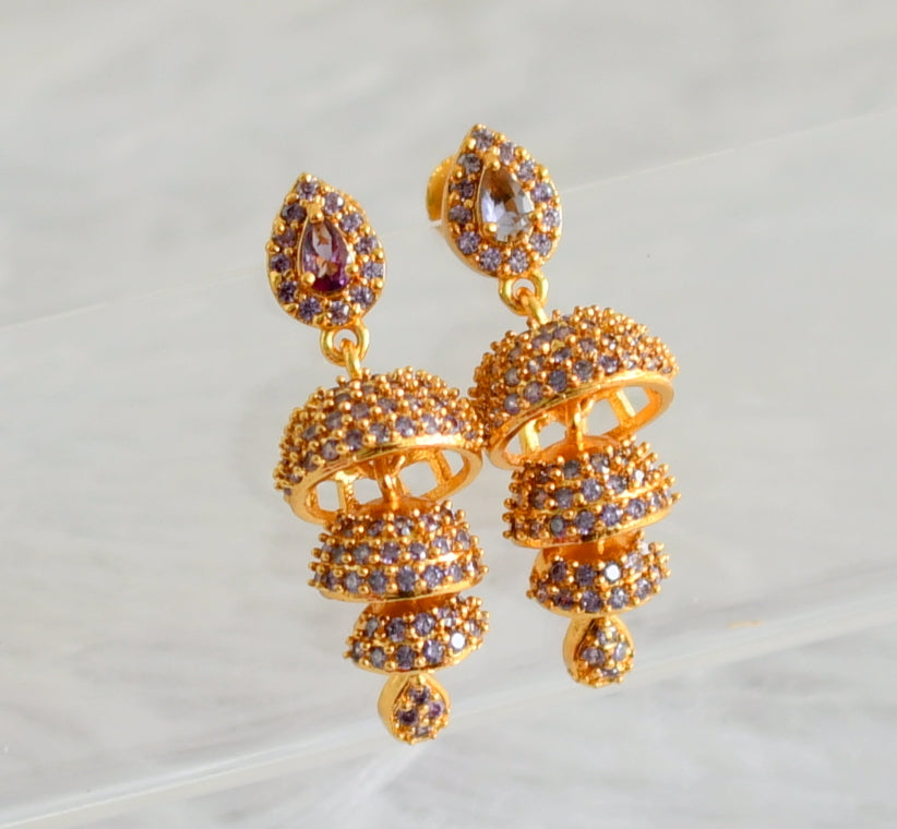 Gold tone purple stone step jhumkka dj-48037