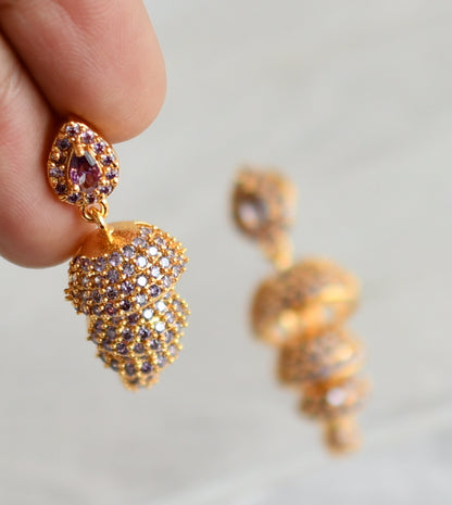 Gold tone purple stone step jhumkka dj-48037