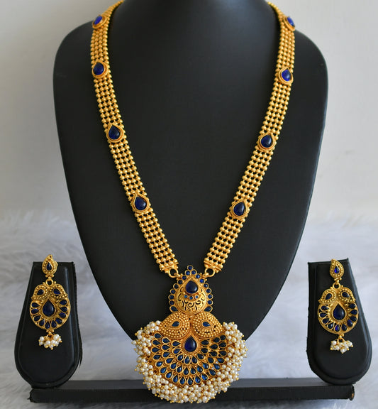 Antique gold tone blue stone pearl cluster mango haar set dj-50033