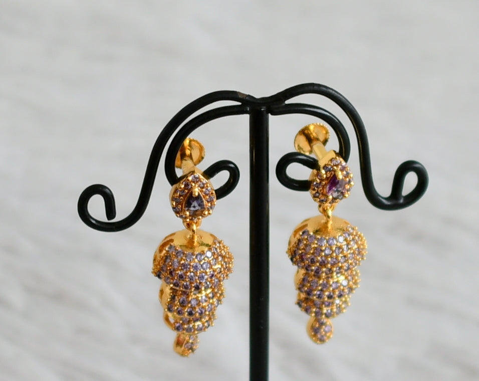 Gold tone purple stone step jhumkka dj-48037