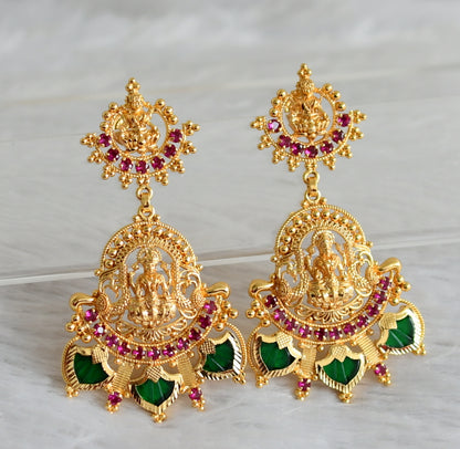 Gold tone kerala style pink-green big palakka lakshmi earrings dj-48033