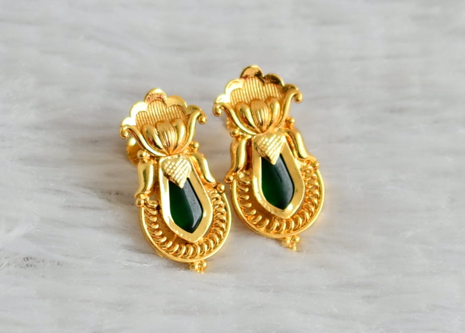 Gold tone kerala style green nagapadam earrings dj-48034