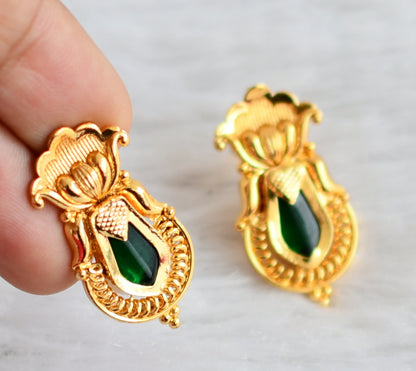 Gold tone kerala style green nagapadam earrings dj-48034