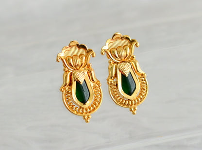 Gold tone kerala style green nagapadam earrings dj-48034