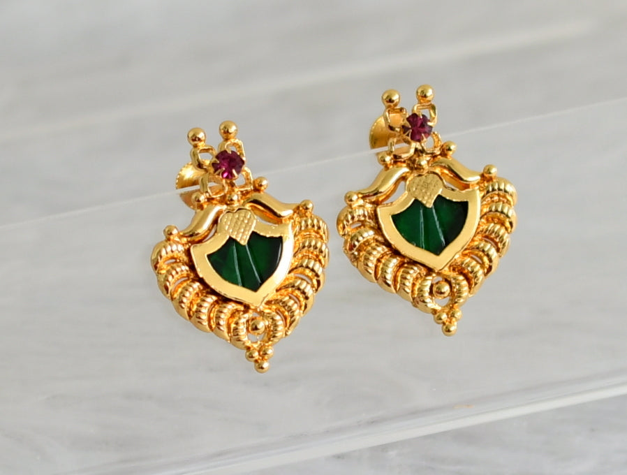 Gold tone kerala style green palakka earrings dj-48035