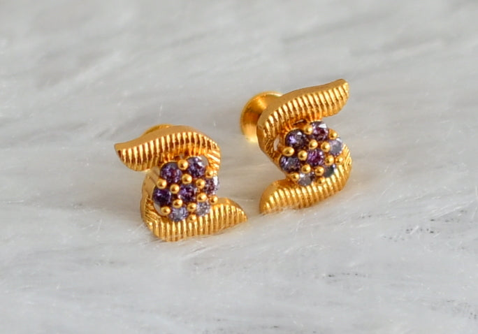 Gold tone purple flower earrings dj-48196