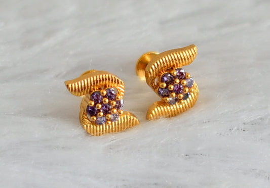 Gold tone purple flower earrings dj-48196