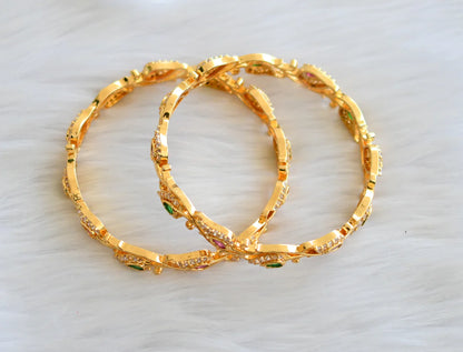 Gold tone ruby-emerald-white stone mango bangles(2.10) dj-44872