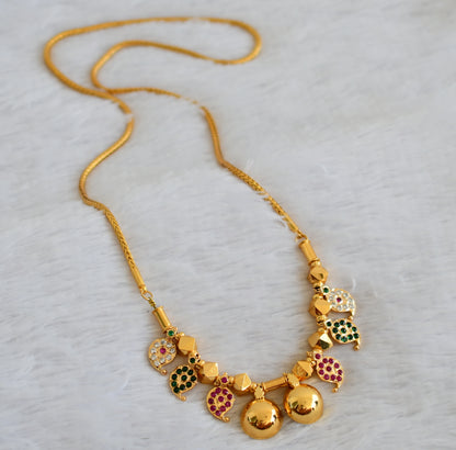 Gold tone 24 inches kodi chain with pink-green-white stone mango bottu mangalyam dj-49681