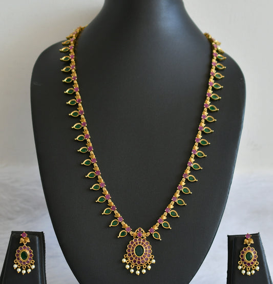 Matte finish ruby-green pearl kerala style short haar set dj-50038