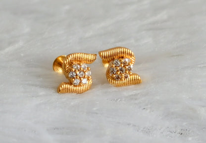 Gold tone white flower earrings dj-48200