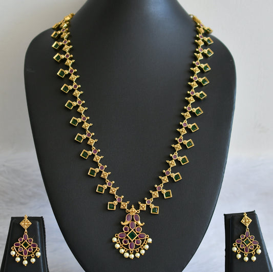 Matte finish ruby-green pearl kerala style short haar set dj-50039