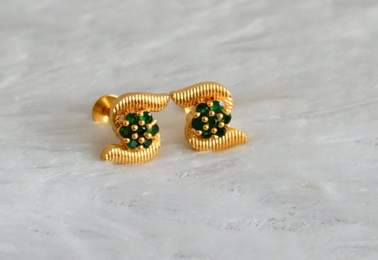 Gold tone green flower earrings dj-48198