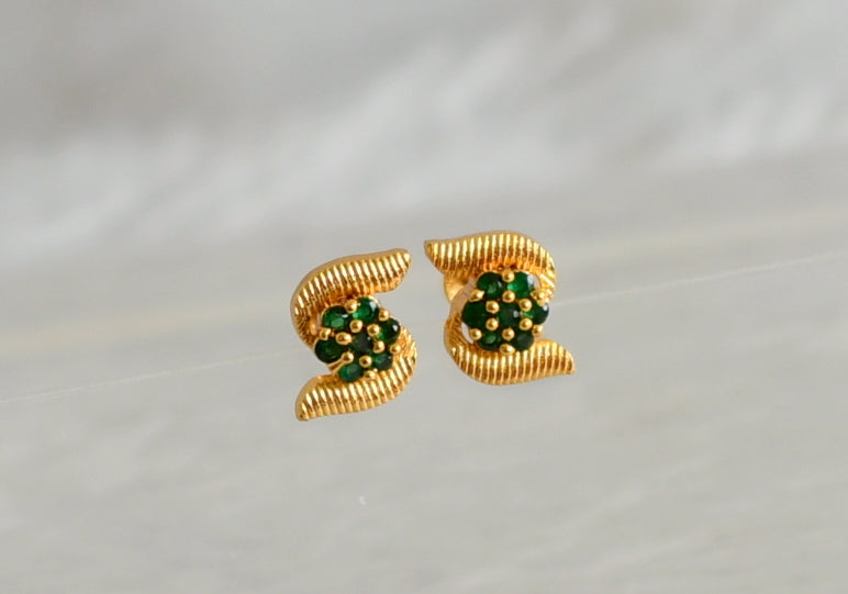 Gold tone green flower earrings dj-48198