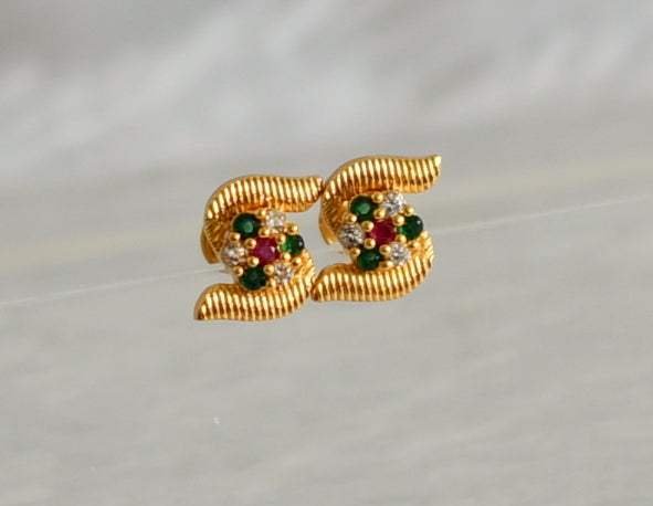 Gold tone ruby-green-white flower earrings dj-48199