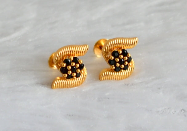 Gold tone black flower earrings dj-48197