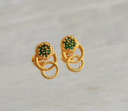 Gold tone green round earrings dj-48174