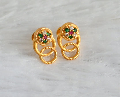 Gold tone ruby-green-white round earrings dj-48173