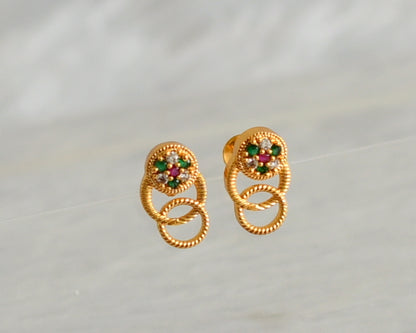 Gold tone ruby-green-white round earrings dj-48173