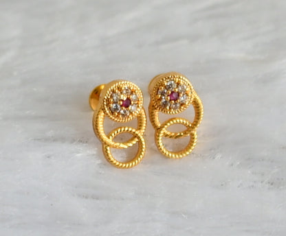 Gold tone ruby-white round earrings dj-48170