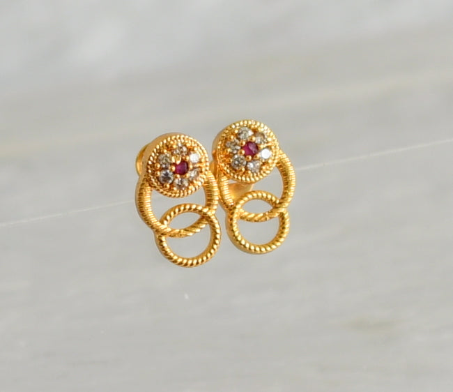 Gold tone ruby-white round earrings dj-48170