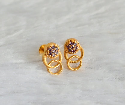 Gold tone purple round earrings dj-48172