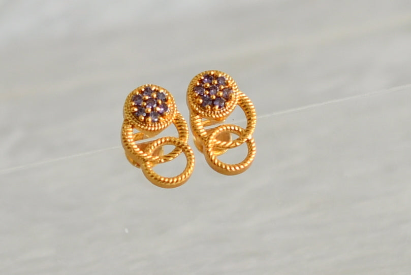 Gold tone purple round earrings dj-48172