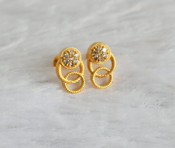 Gold tone cz white round earrings dj-48171