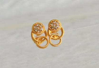 Gold tone cz white round earrings dj-48171