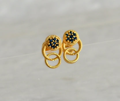 Gold tone blue round earrings dj-48175