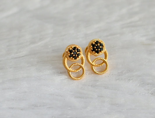 Gold tone black round earrings dj-48176