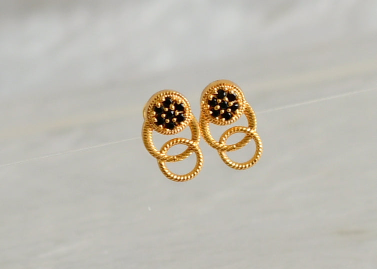 Gold tone black round earrings dj-48176