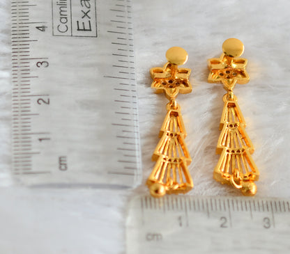 Gold tone ruby long flower earrings dj-48187